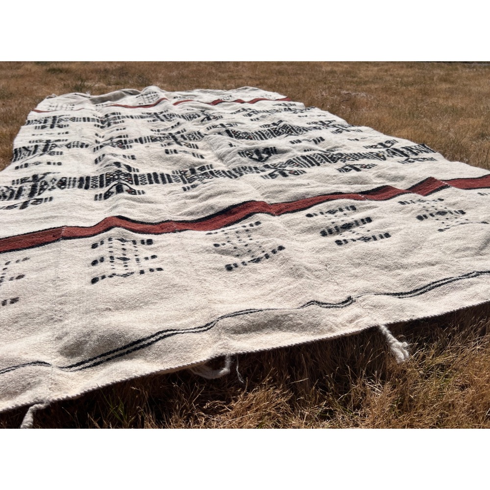Vintage African Fulani Blanket Handmade Wool Cream Black Rust Geometric 51 x 81" - Picture 13 of 13